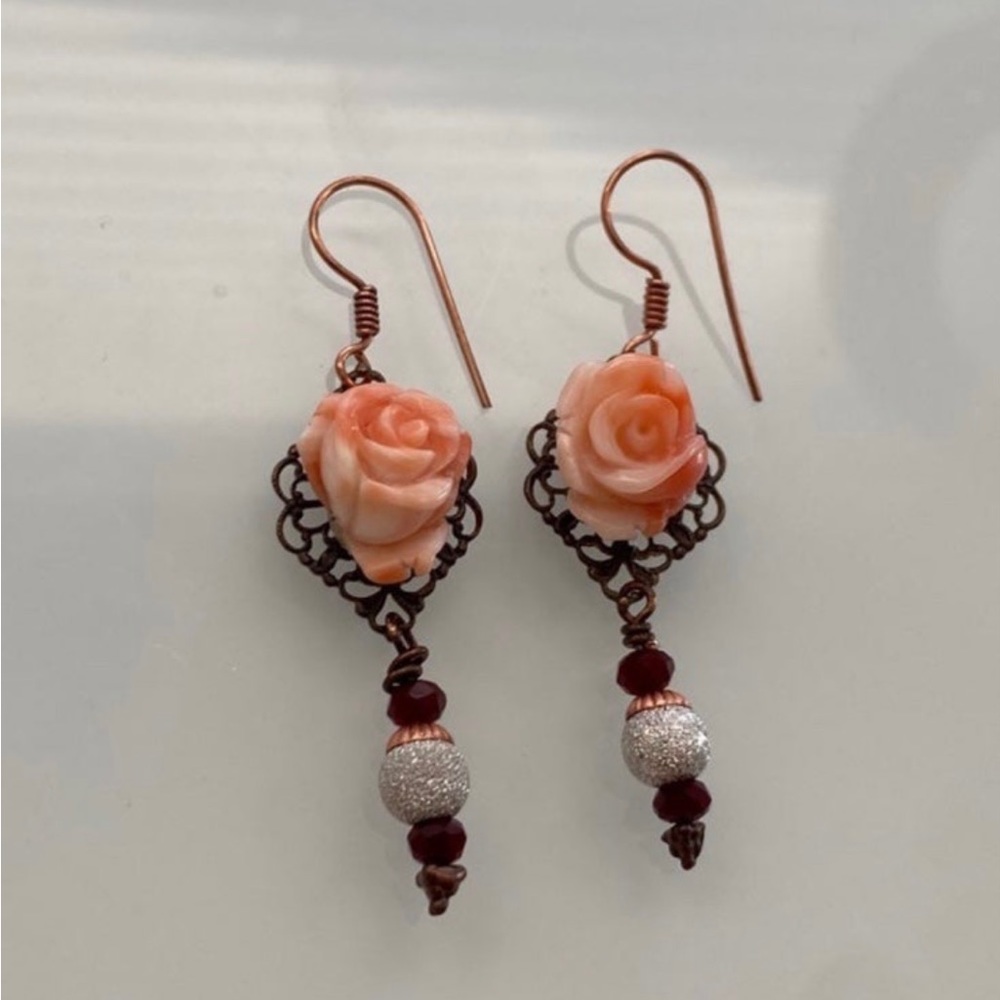 Mixed Metals Coral Rose Earrings